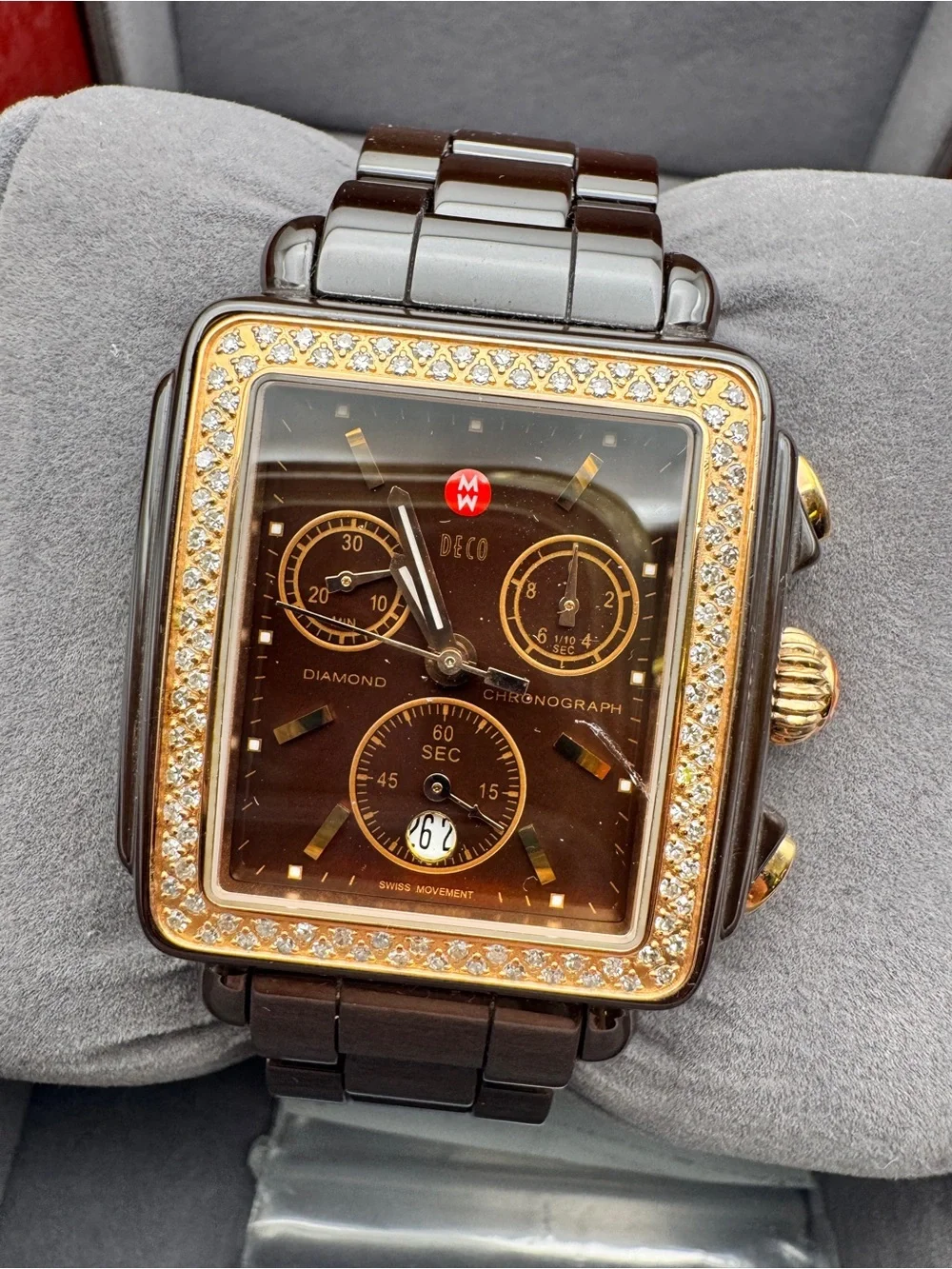 Rare!! Michele Deco Brown Madison Diamond ceramic watch